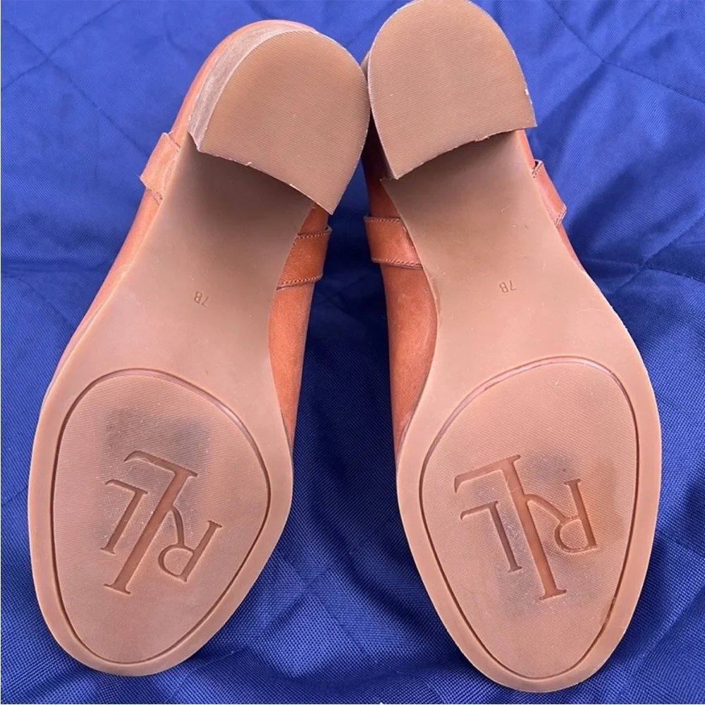 Ralph Lauren Women’s Dylan Tan Leather Brown Suede Gold Ankle Bootie Shoe Size 7
